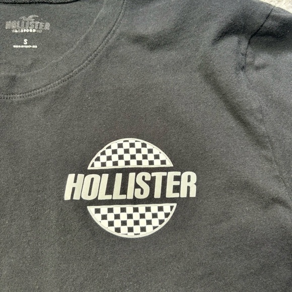 Hollister Shirt Womens Small Long Sleeve Crop Top Black White Check Casual - Picture 3 of 3